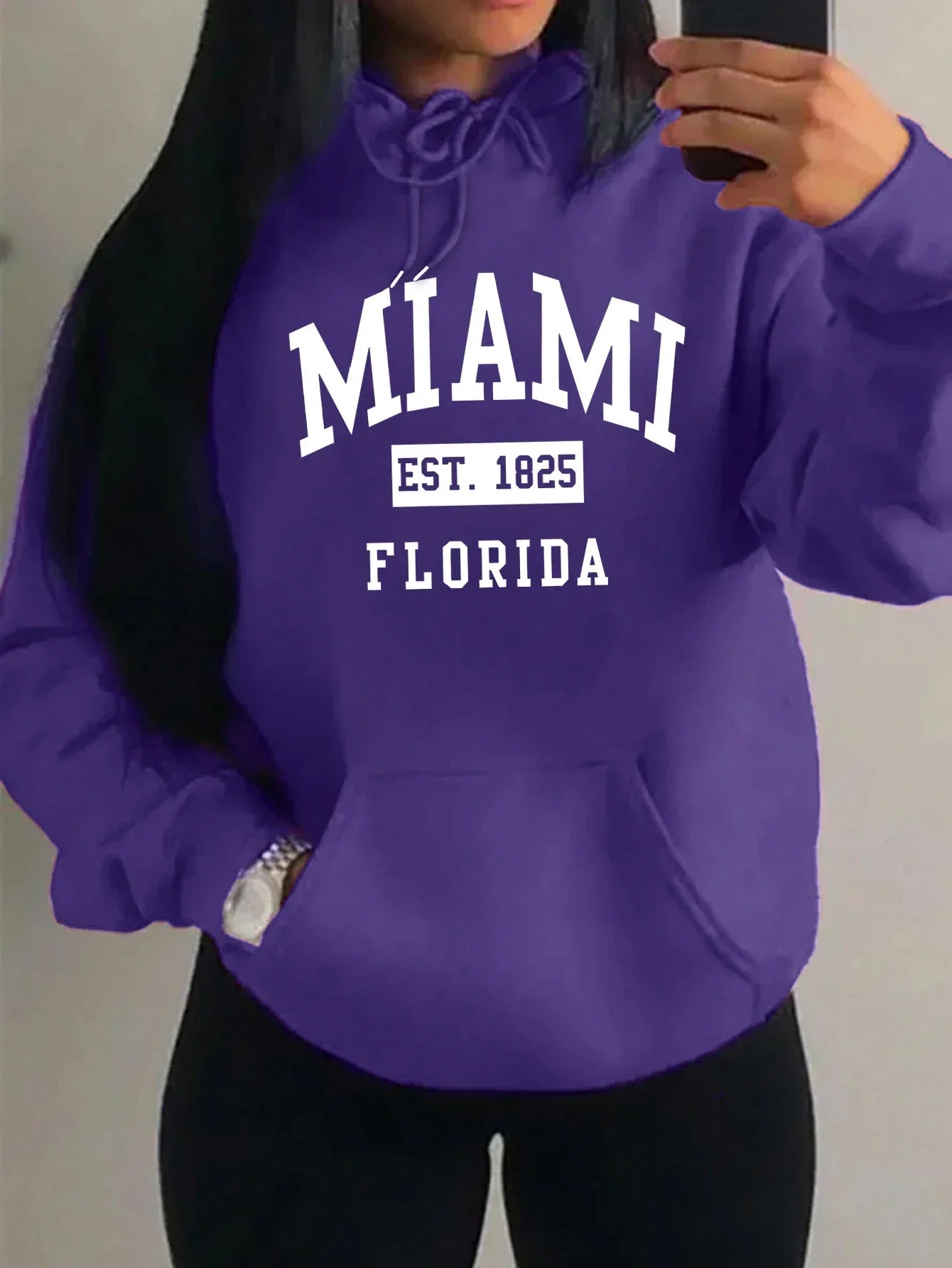 Miami Est 1825 City Art Letter Prints Women Hoodie Pocket Streetwear Harajuku Loose Hoody All-Match Fleece Female Clothing - cankarfashion