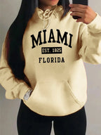 Miami Est 1825 City Art Letter Prints Women Hoodie Pocket Streetwear Harajuku Loose Hoody All-Match Fleece Female Clothing - cankarfashion