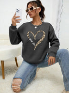 Leopard Wild Heart Pattern Print Female Sweatshirt Street Fur-Liner Pullovers Hipster Clothing All-Match Crewneck Tracksuit - cankarfashion
