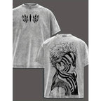 Washed Cotton Anime T-shirt for Men
