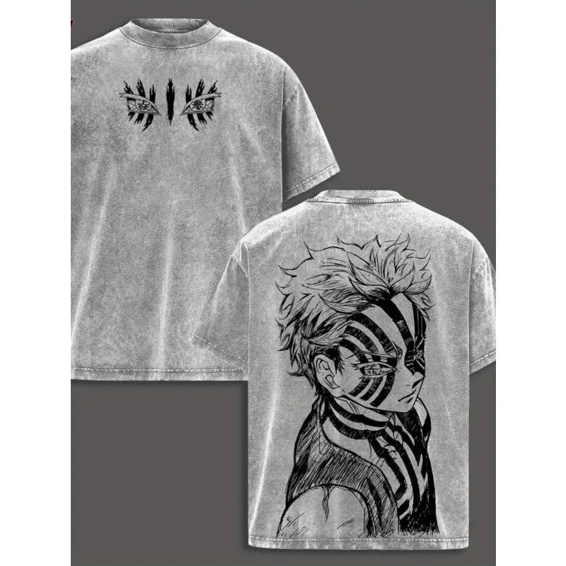 Washed Cotton Anime T-shirt for Men