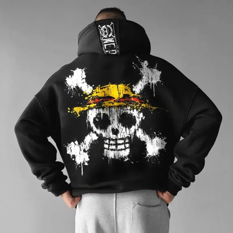 Unisex Oversized Skull Print Hooded Sweatshirt