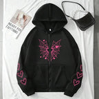 2026 Hot Sale Women's Hoodie Cute Spider Web Heart Print Zip-up Sweatshirt All Season Female Urban Casual Fashion Hooded Jackets - cankarfashion