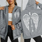 His Angel Creative Wings Art Letter Printing Zipper Hoodies Woman Y2K Hoodie Casual Soft Hoody Fleece Comfortable Streetwear - cankarfashion