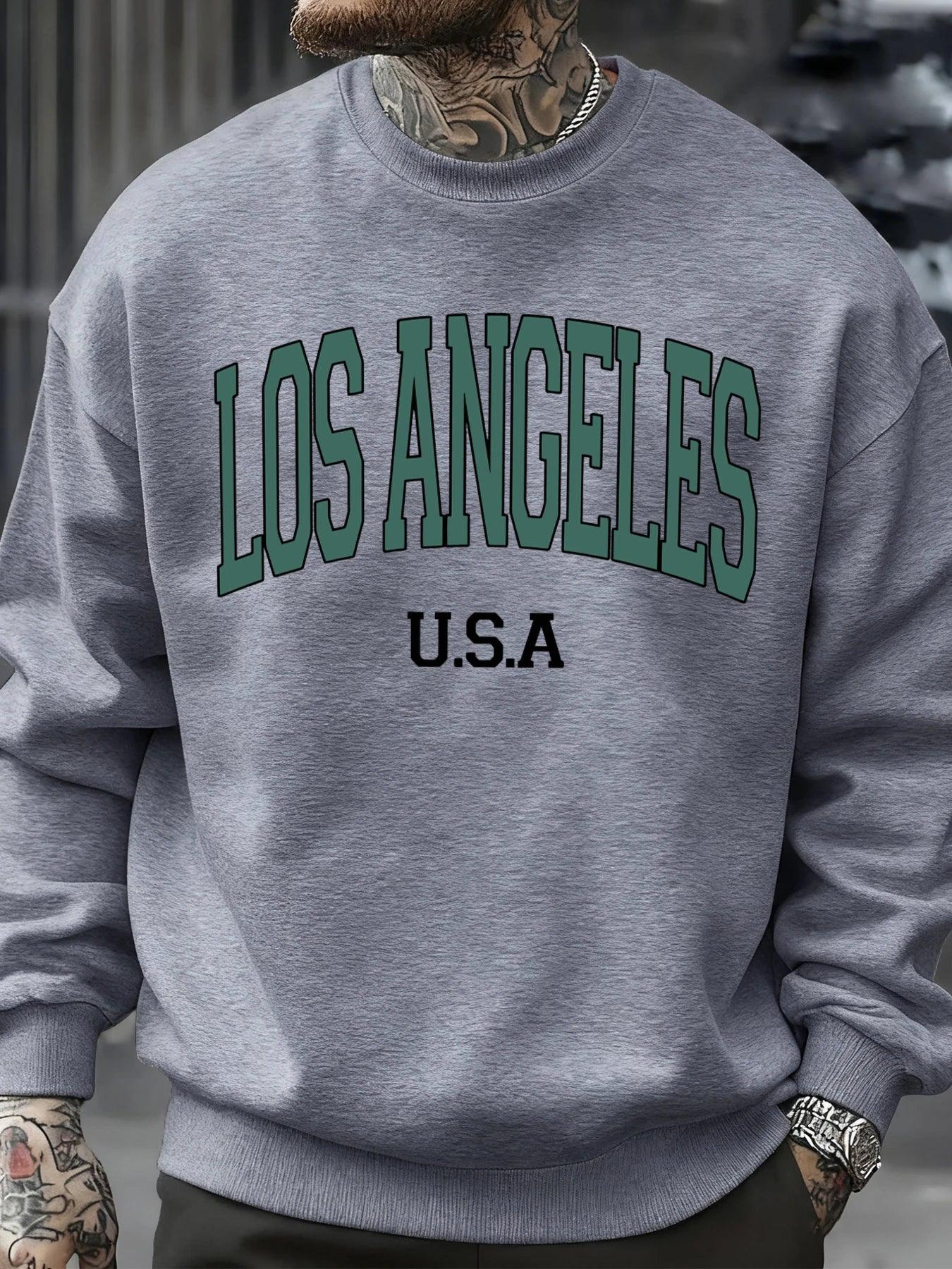 Los Angeles Usa Letter Pattern Men Sweatshirt Casual Oversize Sportswear All-Match Fleece Pullovers Crewneck Fashion Man Tops - cankarfashion