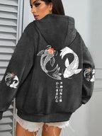 Japanese Koi Harajuku Illustration Prints Women Hoodie Loose Y2K Hoody Multicolor Autumn Hoodies Fleece Soft Woman Sportswear - cankarfashion