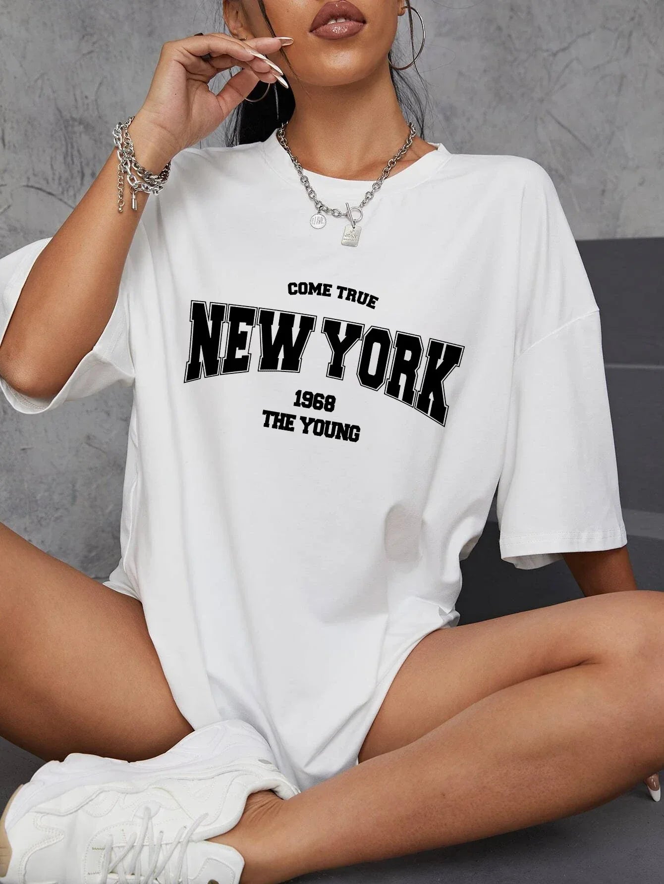 When 1968 The New York Is Young Cotton Woman Tshirts Oversize Daily Tshirts Creativity Streettshirt Individual Casual Clothes - cankarfashion
