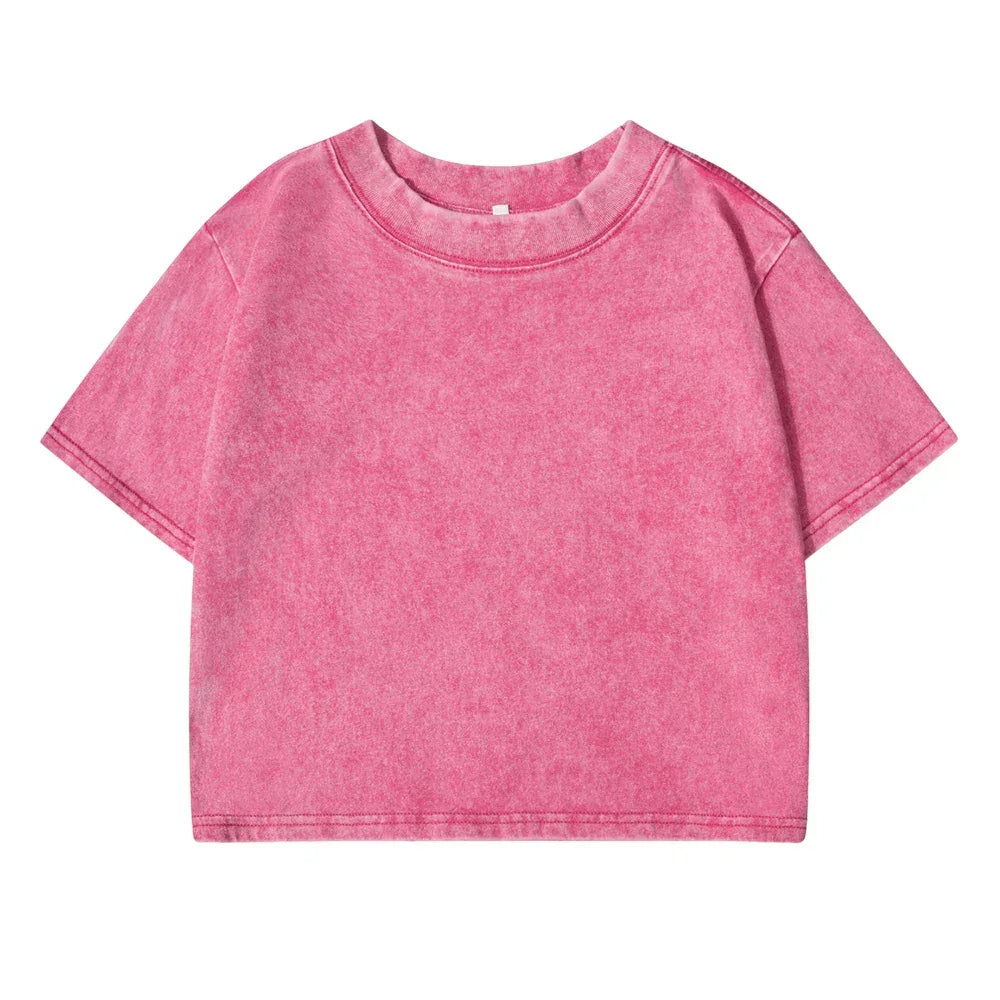 Solid Slim Washed T-Shirt Female Fashion Soft Cotton Streetwear Casual Sport Short Sleeve Cool Retro Crop Clothing For Women - cankarfashion