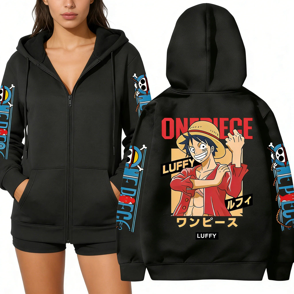 Anime Print Zip Up Hoodie for Men & Women