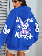 Mix And Match Cartoon Rabbit Prints Women Hoodie Pocket Streetwear Harajuku Loose Hoody All-Match Fleece Female Clothing - cankarfashion