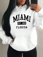 Miami Est 1825 City Art Letter Prints Women Hoodie Pocket Streetwear Harajuku Loose Hoody All-Match Fleece Female Clothing - cankarfashion