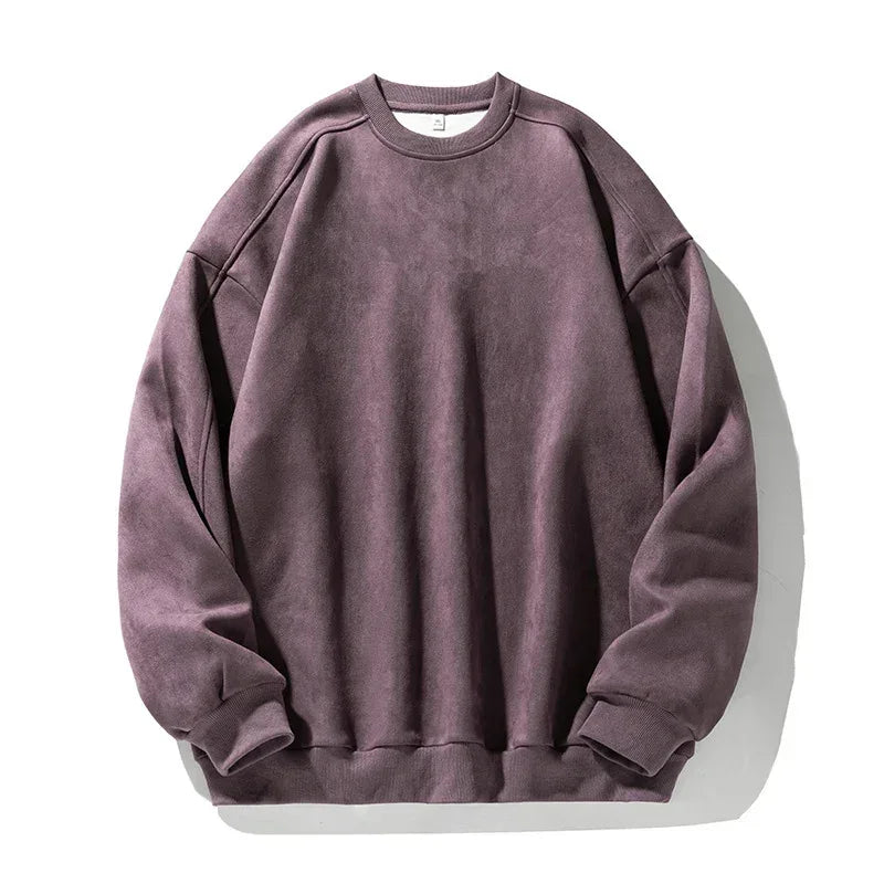 TFETTERS Brand Purple Sweatshirt Mans Suede O Neck Autumn Winter Baggy Men Sweatshirts Casual Long Sleeve 2025 New Male Tops - cankarfashion