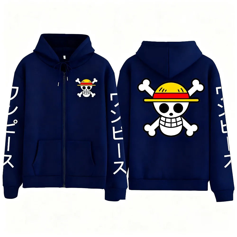 Oversized Luffy Anime Zipper Hoodie for Men & Women