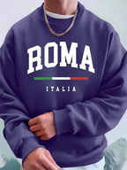 Roma Italia Letter Printing Mens Sweatshirts Winter Crewneck Hoodies Street Fleece Warm Loose Pullovers Casual Men'S Clothes - cankarfashion