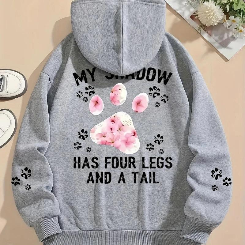 Autumn Womens Hoodies Cute Cat Paw Printing Sweatshirts Warm Fleece Soft Comfortable Pullovers Fashion Loose Female Clothing - cankarfashion