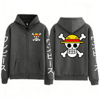 Oversized Luffy Anime Zipper Hoodie for Men & Women