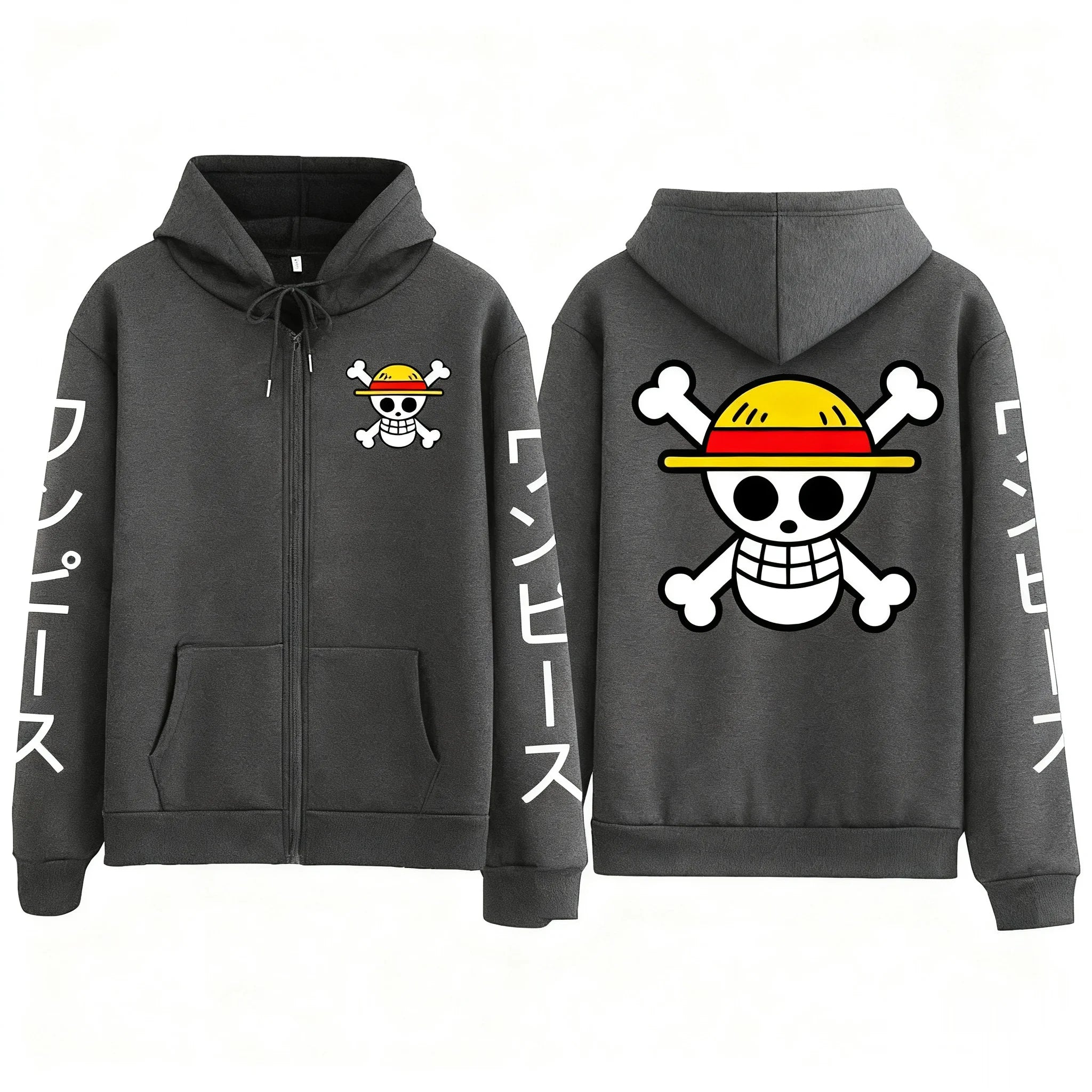 Oversized Luffy Anime Zipper Hoodie for Men & Women