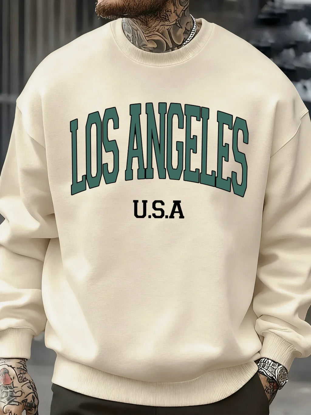 Los Angeles Usa Letter Pattern Men Sweatshirt Casual Oversize Sportswear All-Match Fleece Pullovers Crewneck Fashion Man Tops - cankarfashion