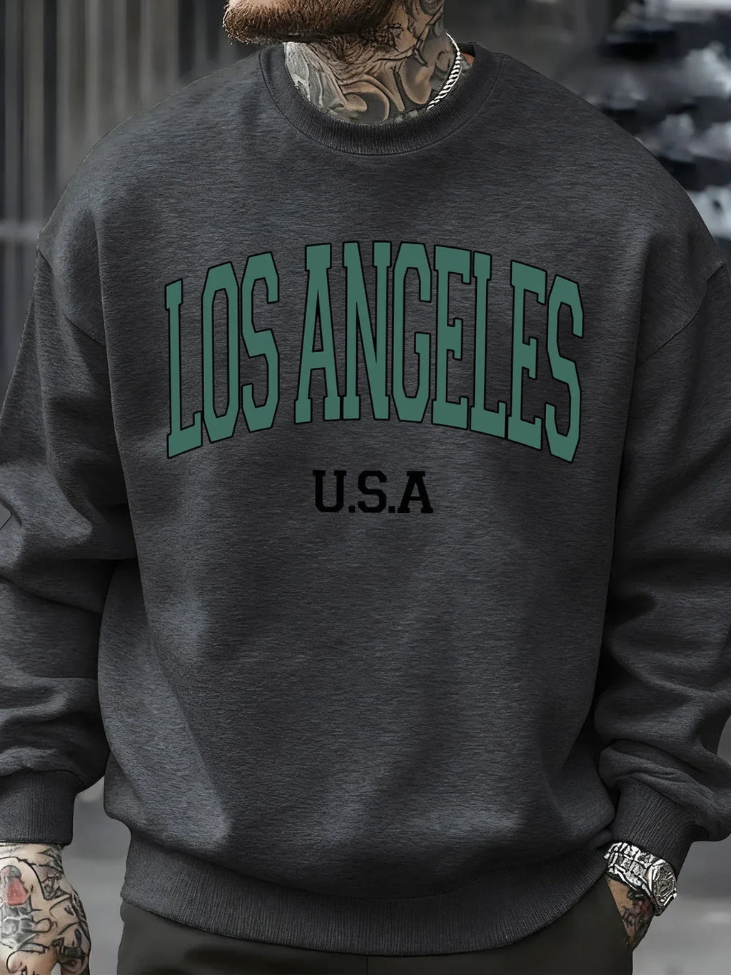 Los Angeles Usa Letter Pattern Men Sweatshirt Casual Oversize Sportswear All-Match Fleece Pullovers Crewneck Fashion Man Tops - cankarfashion