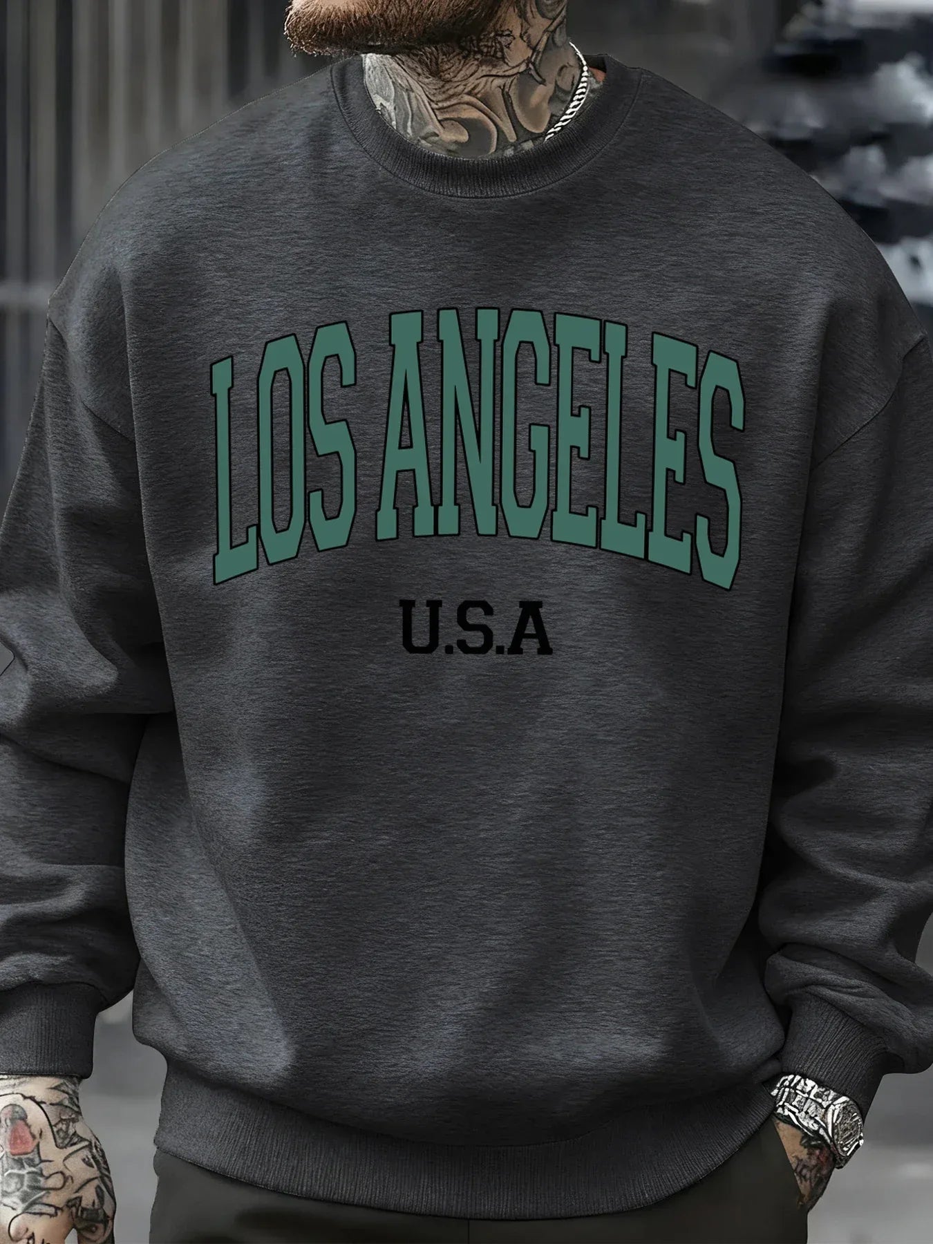 Los Angeles Usa Letter Pattern Men Sweatshirt Casual Oversize Sportswear All-Match Fleece Pullovers Crewneck Fashion Man Tops - cankarfashion