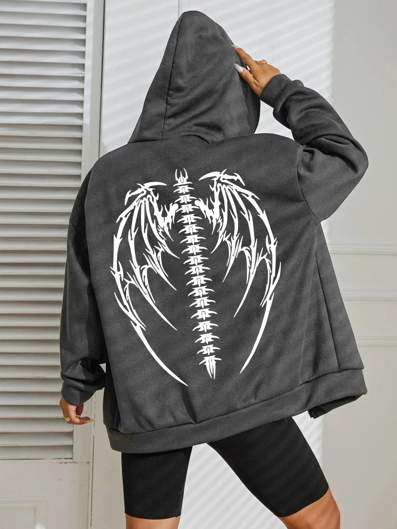 His Angel Creative Wings Art Letter Printing Zipper Hoodies Woman Y2K Hoodie Casual Soft Hoody Fleece Comfortable Streetwear - cankarfashion