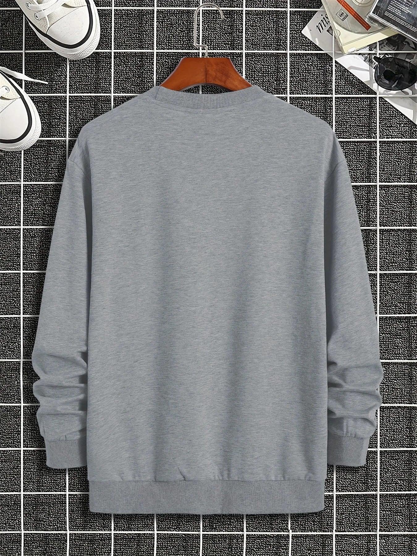 Men's autumn and winter fashionable casual loose cool bear cartoon graphic print fleece long sleeved round neck sweatshirt - cankarfashion