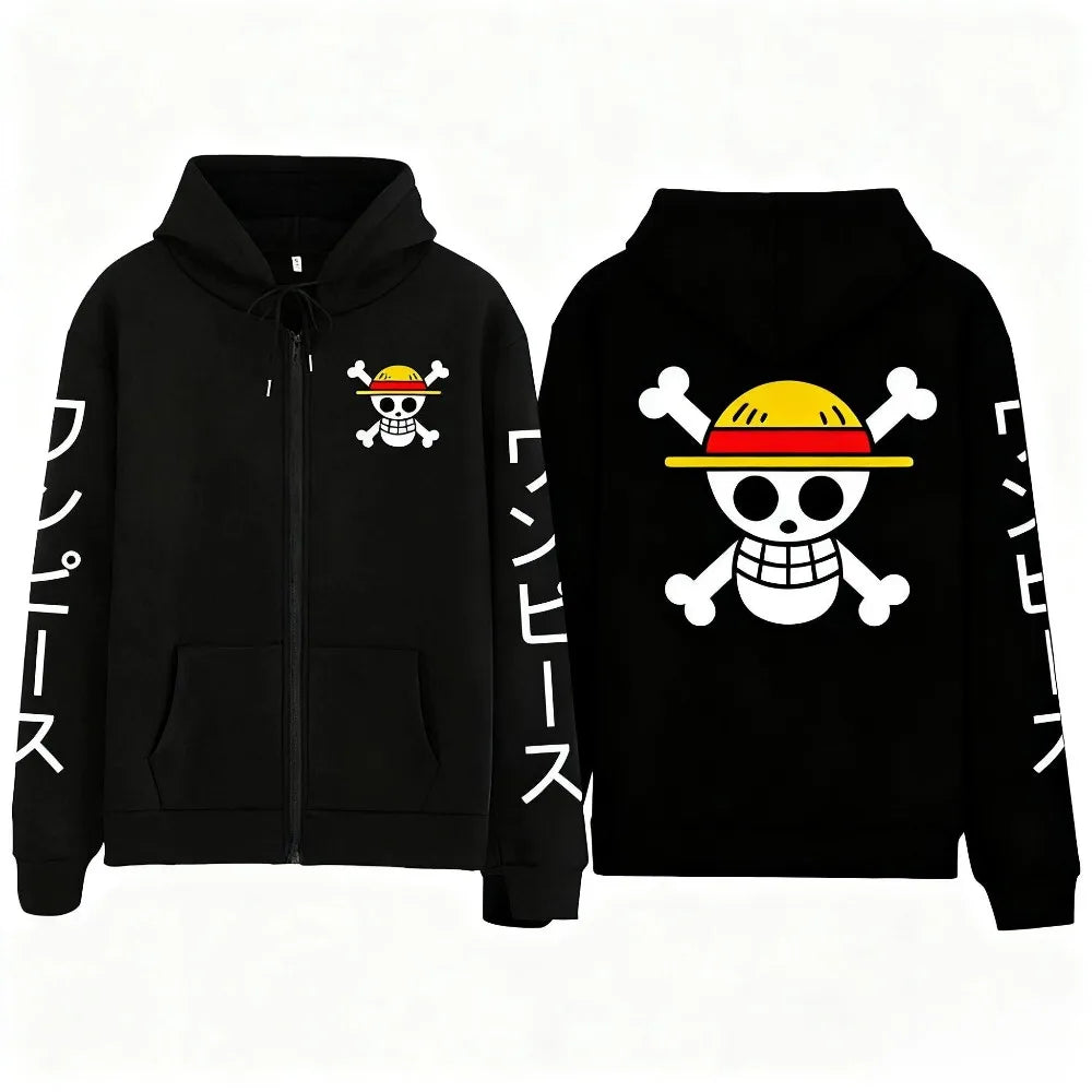 Oversized Luffy Anime Zipper Hoodie for Men & Women