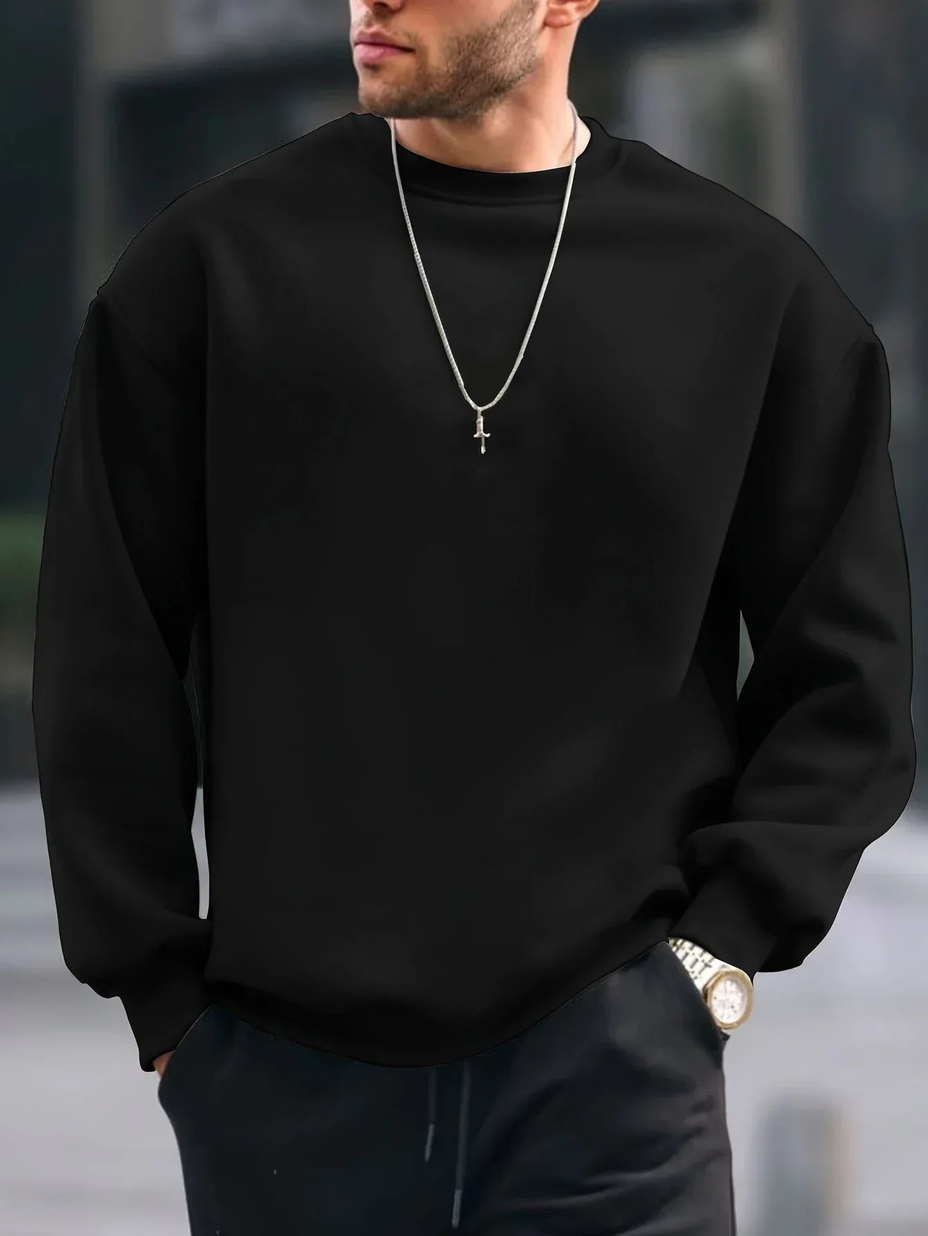 Men's autumn and winter fashionable casual loose BE KING bear cartoon printed fleece pullover round neck long sleeved sweatshirt - cankarfashion