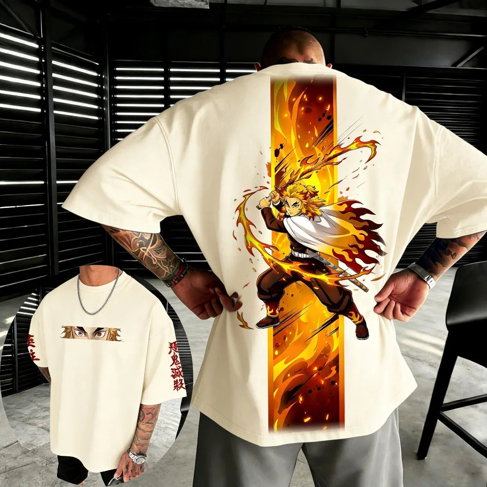 Oversized Unisex Cotton T-shirt - Demon Slayer Rengoku Kyoujurou