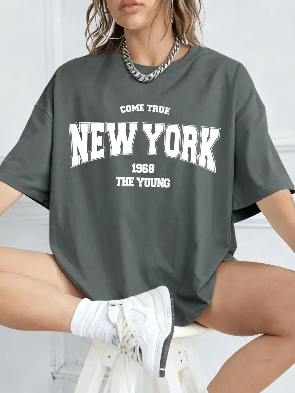 When 1968 The New York Is Young Cotton Woman Tshirts Oversize Daily Tshirts Creativity Streettshirt Individual Casual Clothes - cankarfashion