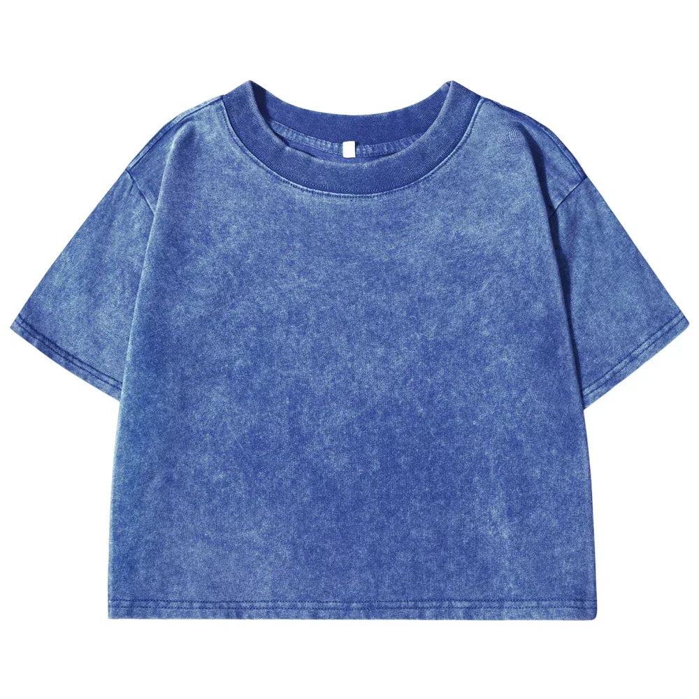 Solid Slim Washed T-Shirt Female Fashion Soft Cotton Streetwear Casual Sport Short Sleeve Cool Retro Crop Clothing For Women - cankarfashion