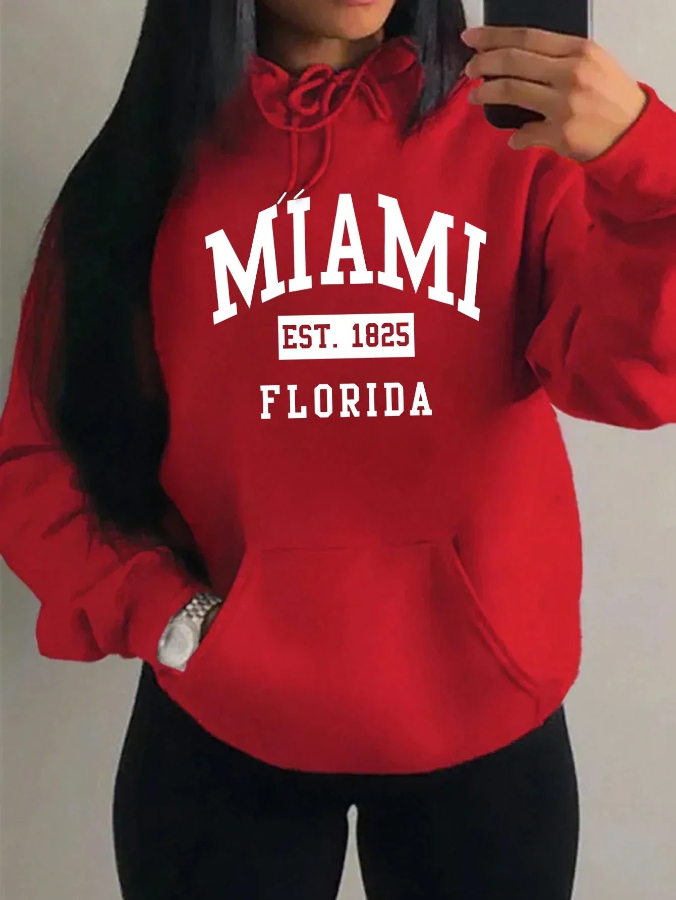 Miami Est 1825 City Art Letter Prints Women Hoodie Pocket Streetwear Harajuku Loose Hoody All-Match Fleece Female Clothing - cankarfashion