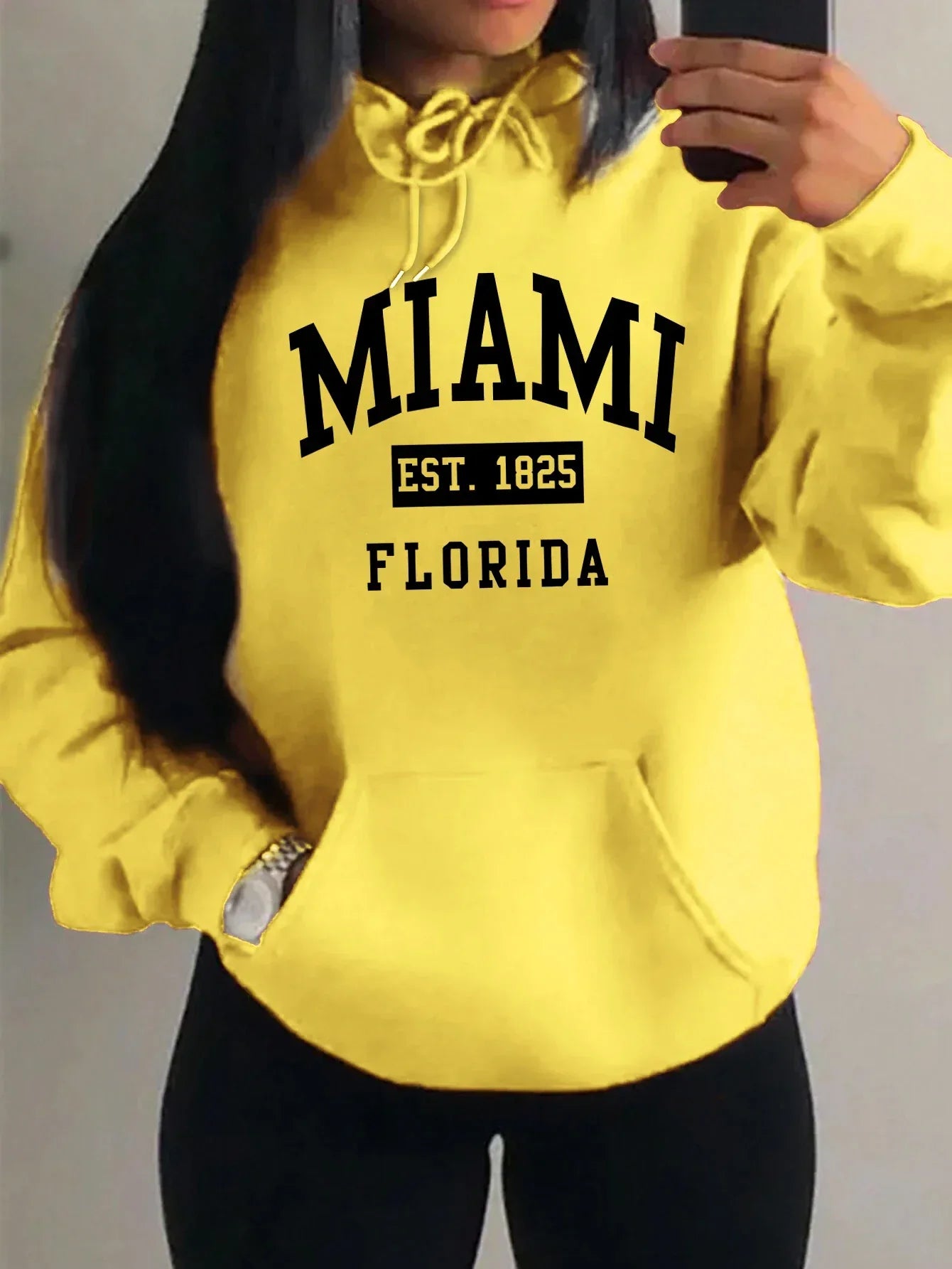 Miami Est 1825 City Art Letter Prints Women Hoodie Pocket Streetwear Harajuku Loose Hoody All-Match Fleece Female Clothing - cankarfashion