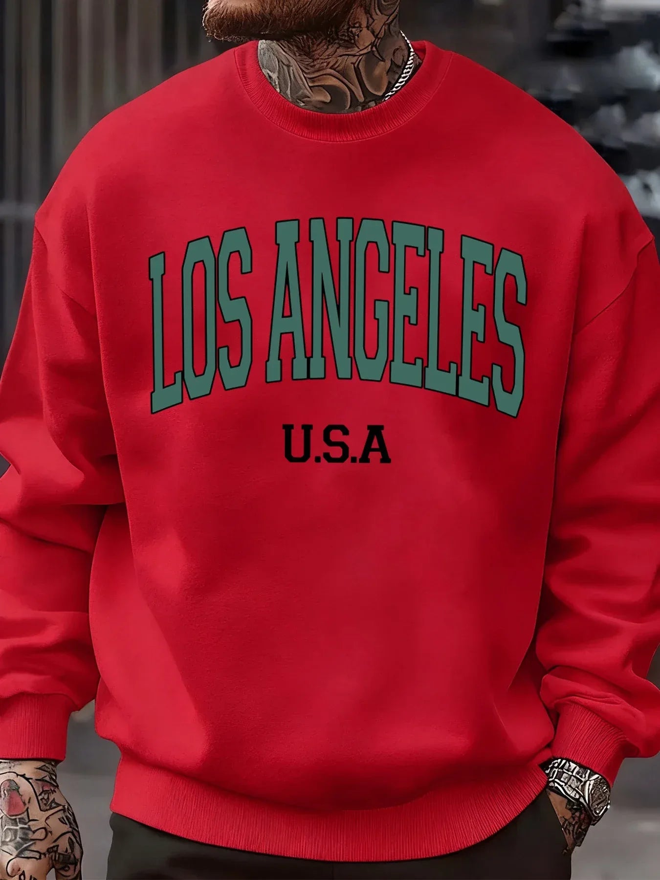 Los Angeles Usa Letter Pattern Men Sweatshirt Casual Oversize Sportswear All-Match Fleece Pullovers Crewneck Fashion Man Tops - cankarfashion