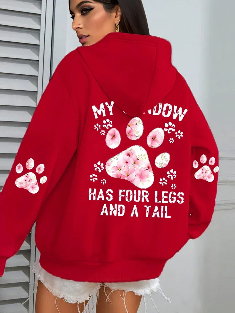 Autumn Womens Hoodies Cute Cat Paw Printing Sweatshirts Warm Fleece Soft Comfortable Pullovers Fashion Loose Female Clothing - cankarfashion