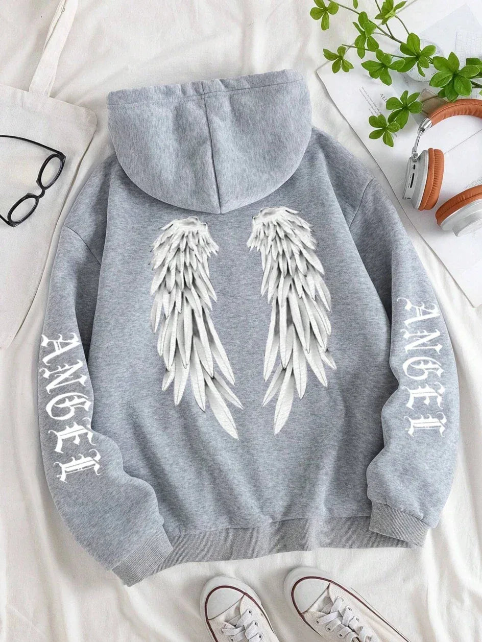 Beautiful Angel Wings Printed Hoodies Women Warm Comfortable Casual Hoodie Fashion Classic Hoody Loose Original Basic Clothes - cankarfashion