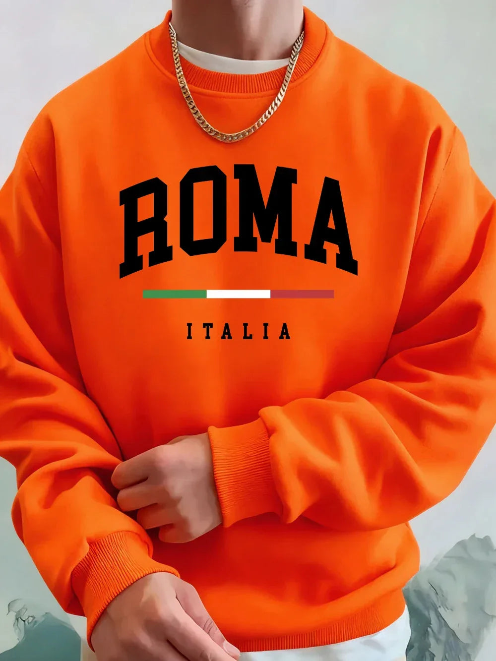 Roma Italia Letter Printing Mens Sweatshirts Winter Crewneck Hoodies Street Fleece Warm Loose Pullovers Casual Men'S Clothes - cankarfashion