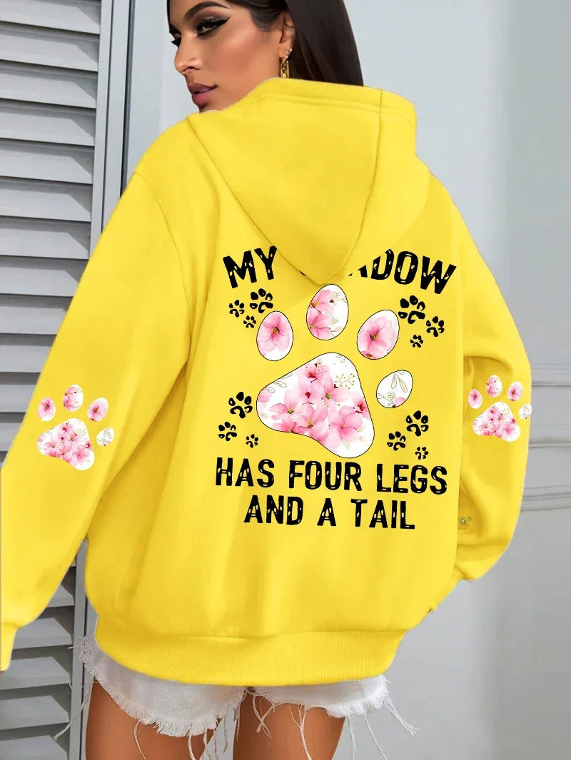Autumn Womens Hoodies Cute Cat Paw Printing Sweatshirts Warm Fleece Soft Comfortable Pullovers Fashion Loose Female Clothing - cankarfashion