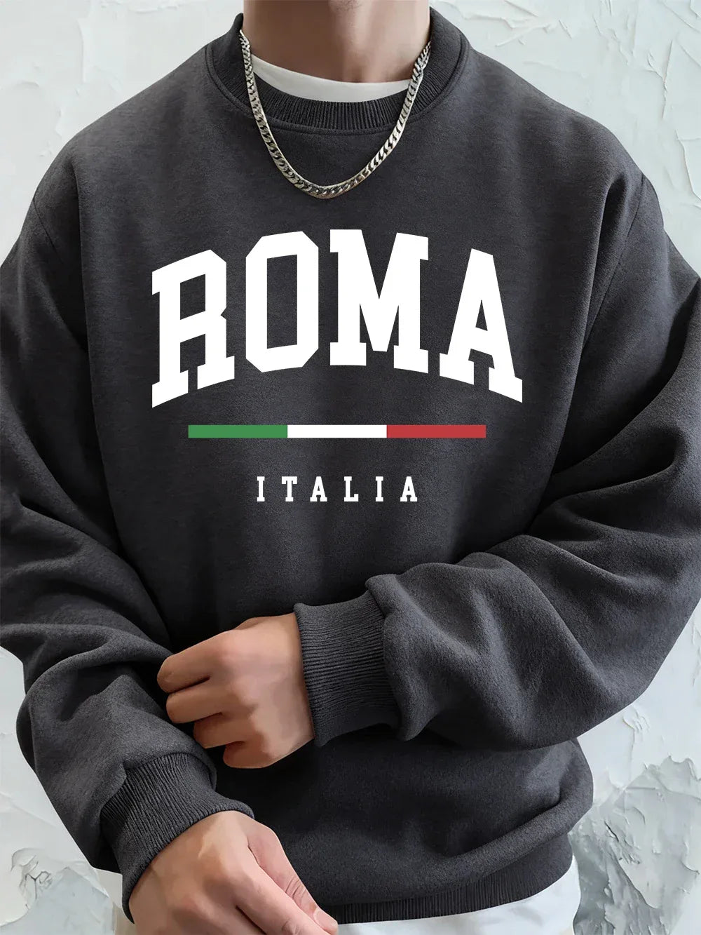 Roma Italia Letter Printing Mens Sweatshirts Winter Crewneck Hoodies Street Fleece Warm Loose Pullovers Casual Men'S Clothes - cankarfashion