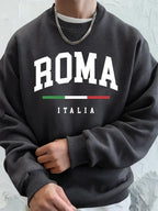 Roma Italia Letter Printing Mens Sweatshirts Winter Crewneck Hoodies Street Fleece Warm Loose Pullovers Casual Men'S Clothes - cankarfashion