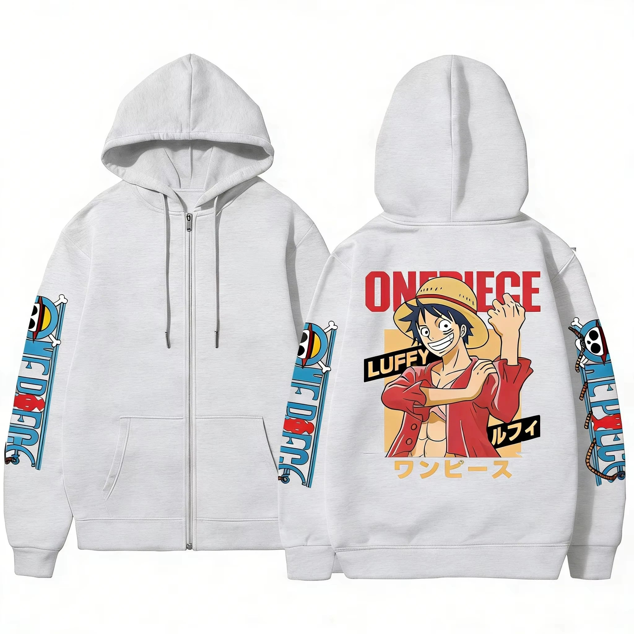 Anime Print Zip Up Hoodie for Men & Women