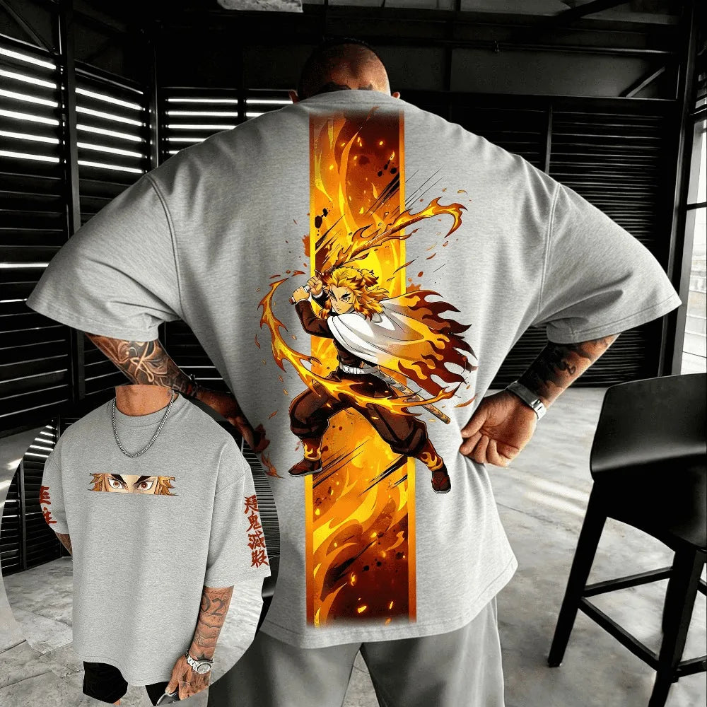 Oversized Unisex Cotton T-shirt - Demon Slayer Rengoku Kyoujurou