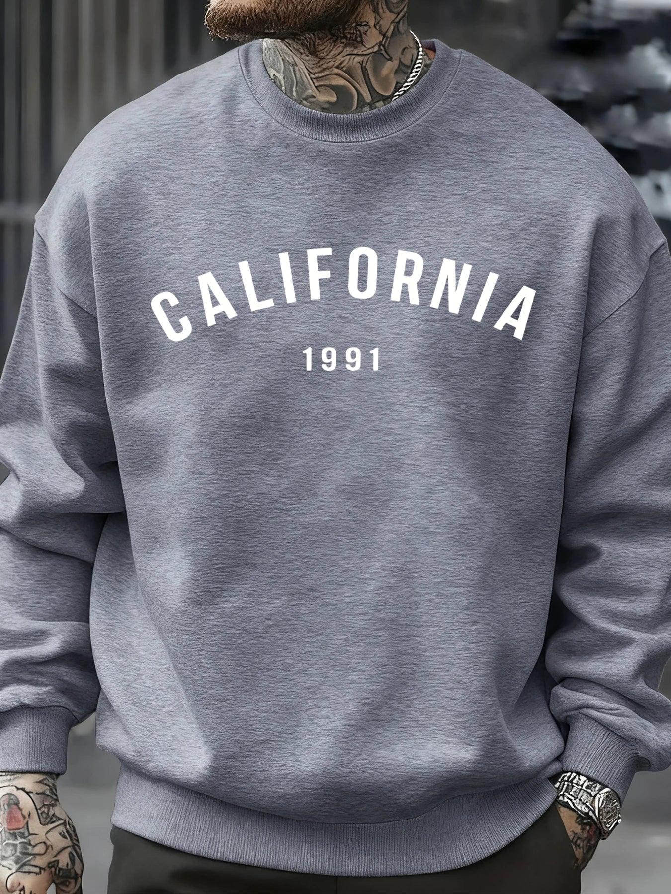 California Letter 1991 Design Man Sweatshirts Fashion Multicolor Pullover Fleece Casual Clothes Crewneck Sportswear Autumn Tops - cankarfashion