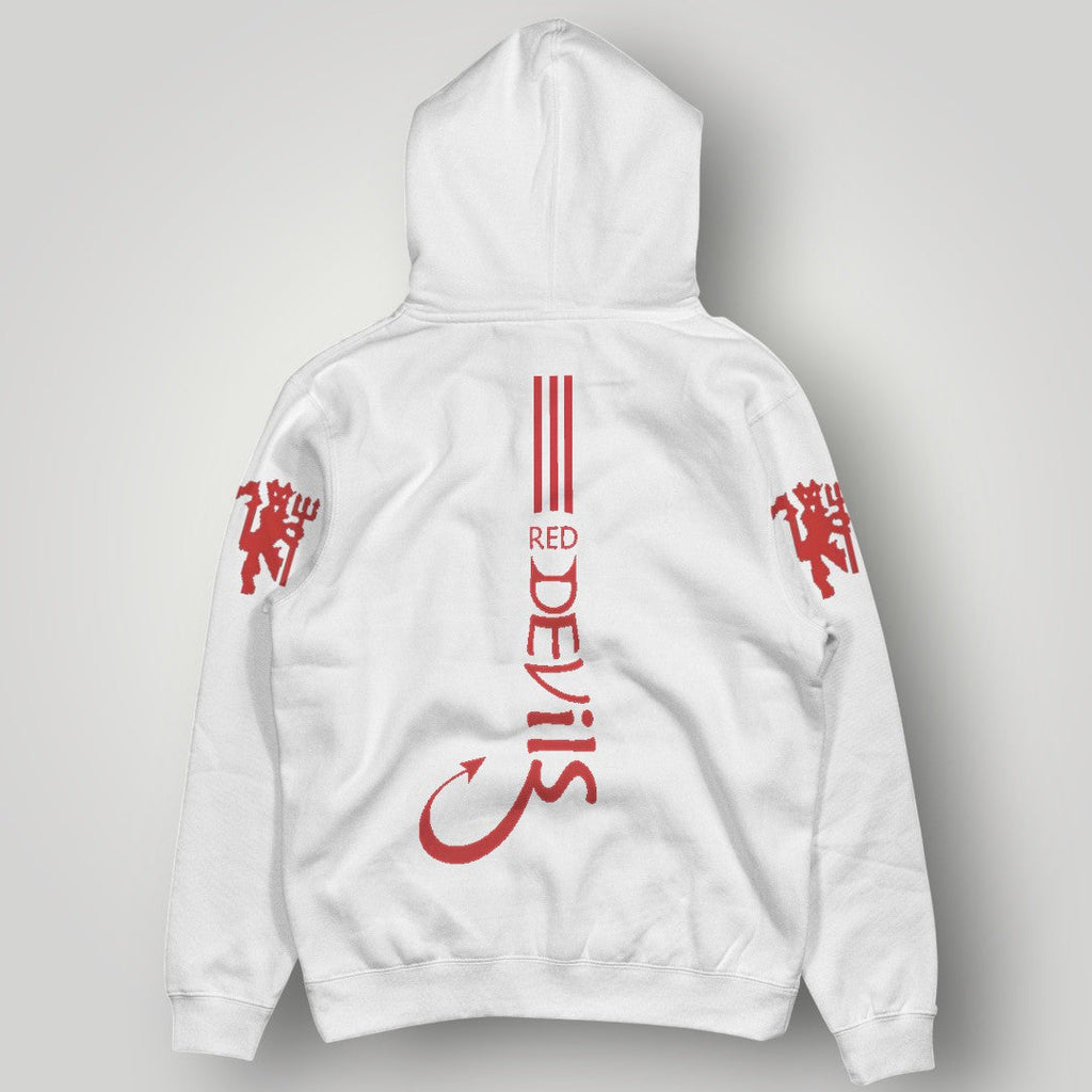 Manchester United "Red Devils" Vertical Stripe Hoodie - Black MUFC Graphic Fan Streetwear