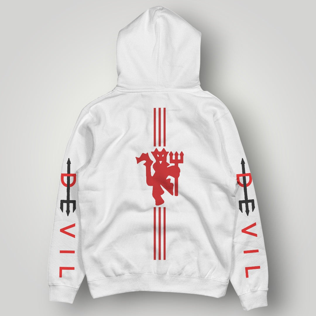 Manchester United "DEVIL" Bold Sleeve Print Hoodie - Black MUFC Trident Graphic Sweatshirt