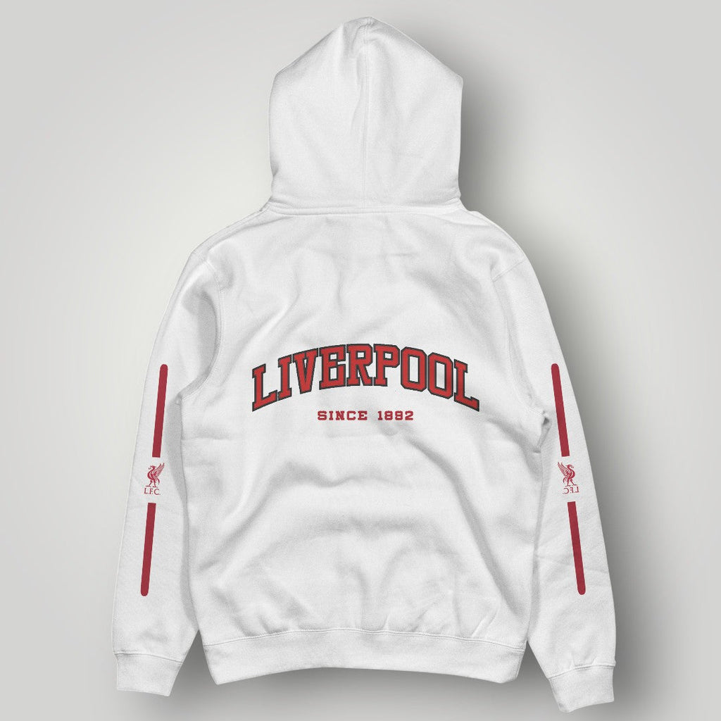 Liverpool F.C. Retro Circle Crest Hoodie - Red Typography & Side Stripe Fan Edition