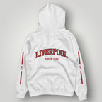Liverpool F.C. Retro Circle Crest Hoodie - Red Typography & Side Stripe Fan Edition