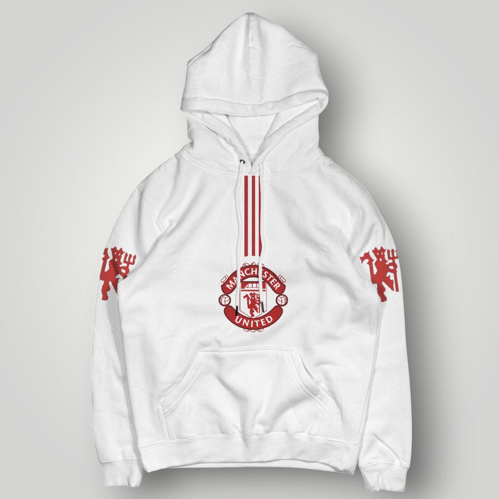 Manchester United "Red Devils" Vertical Stripe Hoodie - Black MUFC Graphic Fan Streetwear