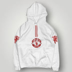 Manchester United "Red Devils" Vertical Stripe Hoodie - Black MUFC Graphic Fan Streetwear
