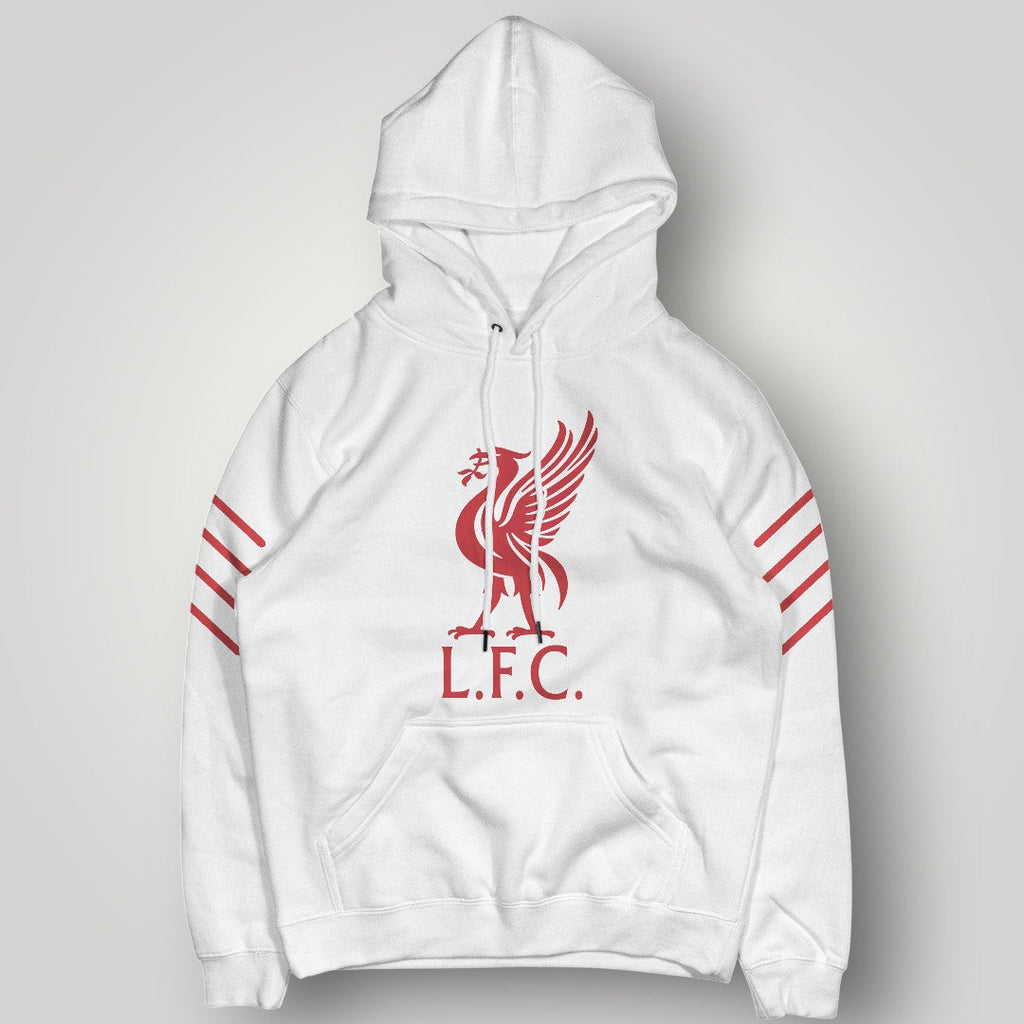 Liverpool F.C. Big Red Liver Bird Hoodie - Athletic L.F.C. Triple Stripe Sleeve Pullover